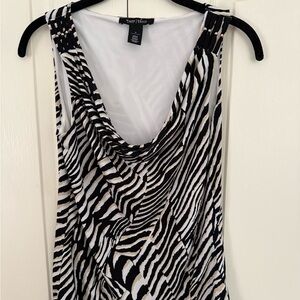 White House Black Market Asymmetrical Ruched Tank Top Black and White